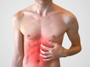 redness around abdomen to indicate inflammation